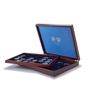 Coffret numismatique VOLTERRA  DUO de luxe, pour 43 pièces de 5DM sous capsules, empreinte