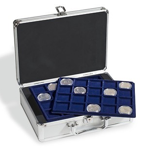 Valisette numismatique pour 120 pièces de 10/20 euros sous capsules, 6 plateaux inclus