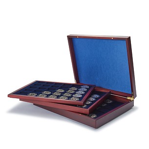 Coffret Numismatique VOLTERRA  TRIO de luxe, avec de chacune 30compart.carrés jusqu'à 39mm