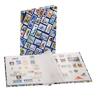 Classeur DIN A4 décoration avec motifs de timbres HOBBY, 16pages blanches, bleu