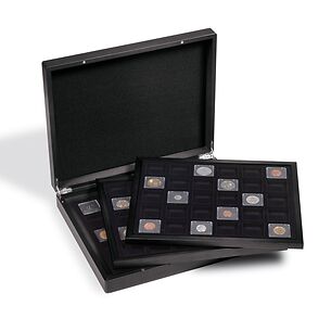 Coffret numismatique VOLTERRA  TRIO pour 3x 30 caps. QUADRUM Mini, 38 x 38 mm, noir/noir