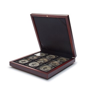 Ecrin Numismatique Volterra, offrant 9 alvéoles carrées de 50x50 mm
