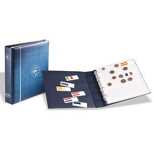 Album Numismatique pour Euros, format Numis, avec étui de protection, bleu