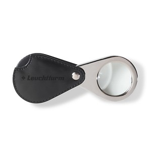 Loupe de poche pliable LU25 avec grossissement 3x et étui en cuir véritable noir