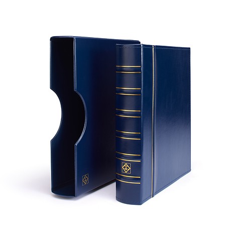 Reliure à anneaux Grande, design classique avec étui de protection, bleu