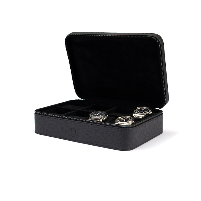 Étui de voyage pour montres Vigil, 8 compartiments, noir