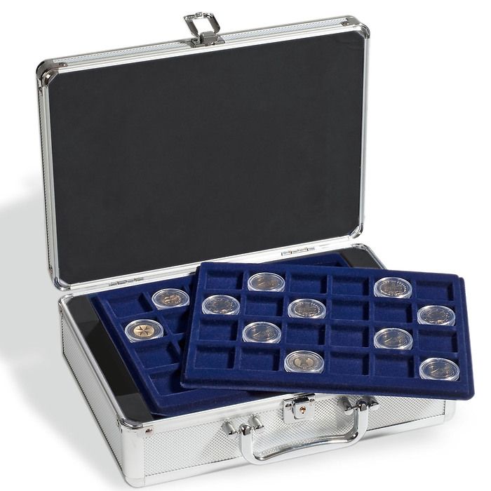 valisette Numismatique pour 144 pièces de 2 Euros sous capsules, 6 plateaux inclus
