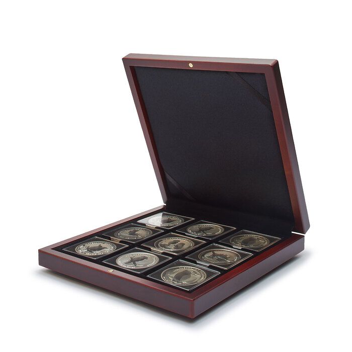Ecrin Numismatique Volterra, offrant 9 alvéoles carrées de 50x50 mm