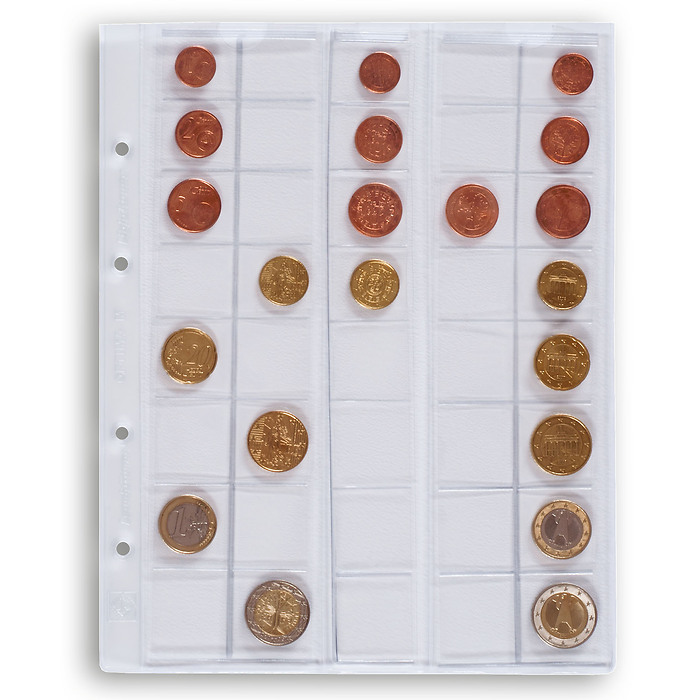 feuilles Numismatiques Optima, pour Séries d'Euros jusqu'à 26 mm Ø, transparent