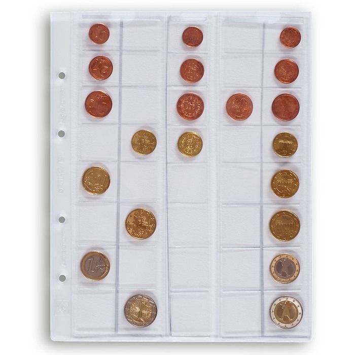 Feuilles Numismatiques OPTIMA, pour Séries d'Euros jusqu'à 26 mm Ø, transparent