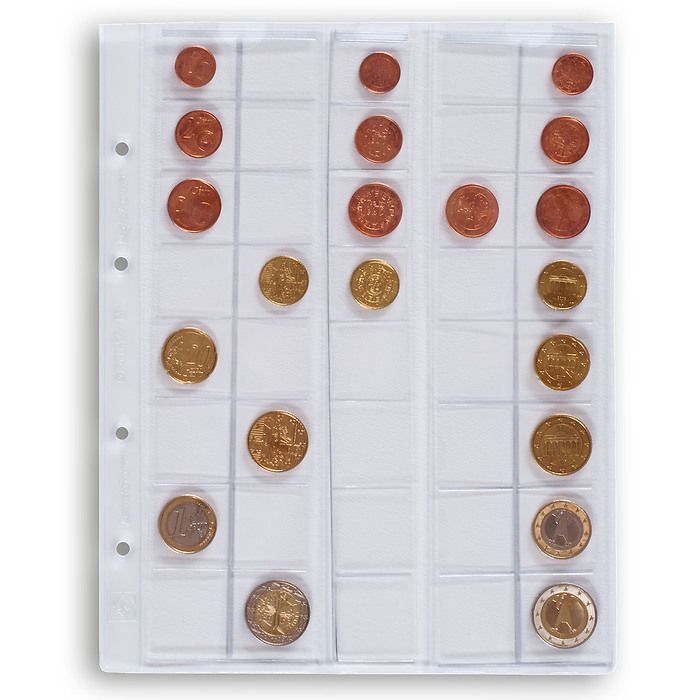 feuilles Numismatiques Optima, pour Séries d'Euros jusqu'à 26 mm Ø, transparent