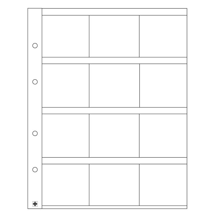 feuilles Numismatiques Optima, pour 12 cadres cartonnés 50x50 mm, transparent