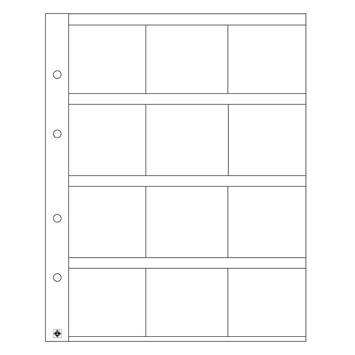 Feuilles Numismatiques OPTIMA, pour 12 cadres cartonnés 50x50 mm, transparent