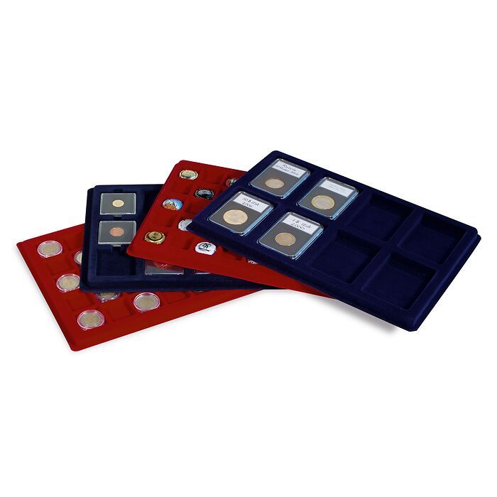Plateaux L avec 48 cases carrées pour 6 Séries de pièces d'Euros, bleu