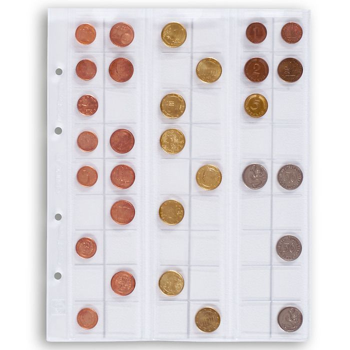 feuilles Numismatiques Optima, pour 54 pièces de monnaie jusqu'à 20 mm Ø, transparent