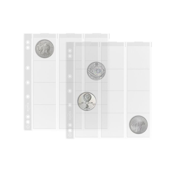 feuilles Numismatiques Numis,  12 Compartiments jusqu'à 44 mm Ø, paquet de 5