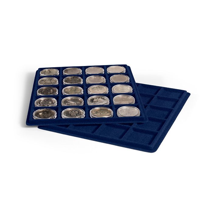 Plateaux pour 20 pièces de monnaie jusqu'à 41 mm Ø, bleu, pour valisette Numismatique