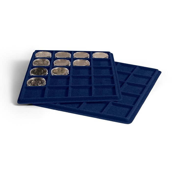 Plateaux pour 20 pièces de monnaie jusqu'à 41 mm Ø, bleu, pour valisette Numismatique