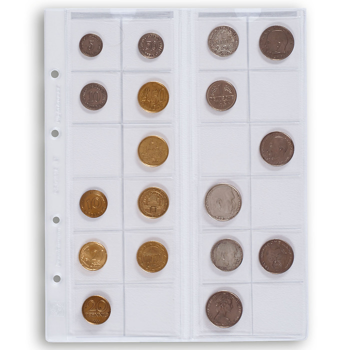 feuilles Numismatiques Optima, pour 24 pièces de monnaie jusqu'à 34 mm Ø, transparent