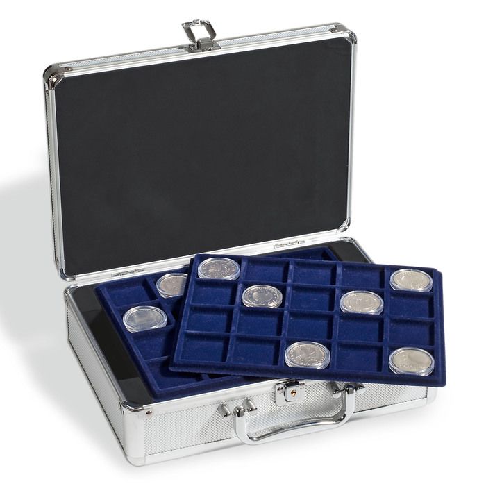 valisette Numismatique pour 120 pièces de 10/20 Euros sous capsules, 6 plateaux inclus