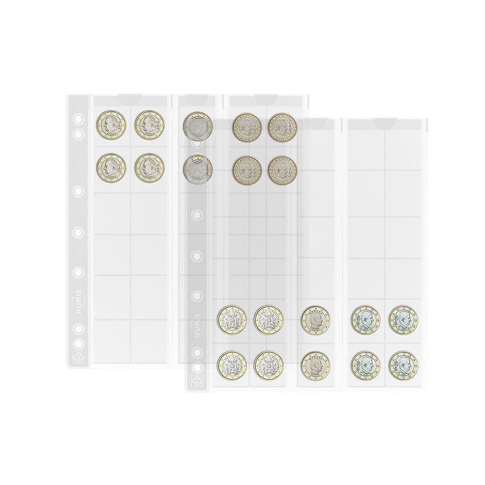 Feuilles numismatiques NUMIS,  30 compartiments jusqu'à 25 mm Ø, paquet de 5