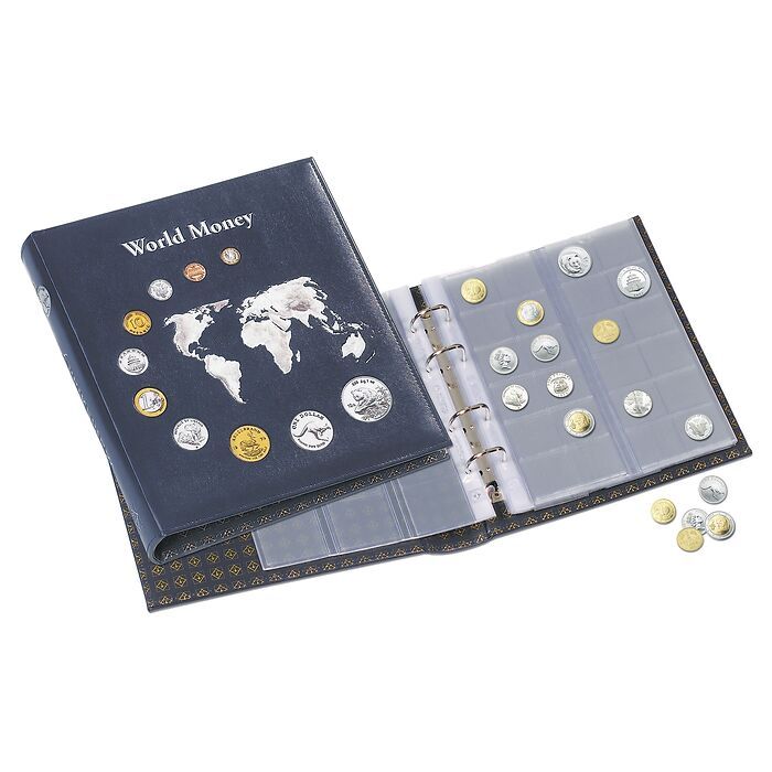 Album Numismatique Optima, World Money, avec 5 recharges Numis. Optima différentes, bleu