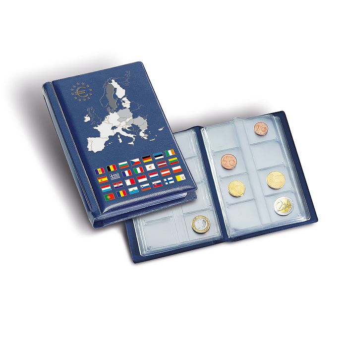 Album de poche avec 12 feuilles Numismatiques pour 12 séries complètes d'Euros, bleu