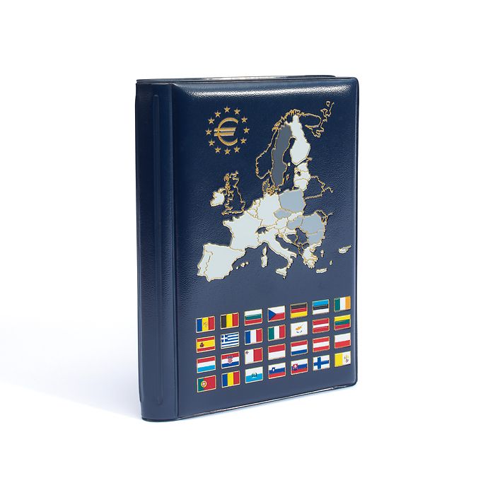 Album de poche avec 12 feuilles Numismatiques pour 12 séries complètes d'Euros, bleu