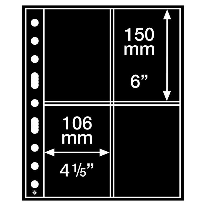 Pochettes plastiques Grande, 4 Compartiments pour cartes postales, noir