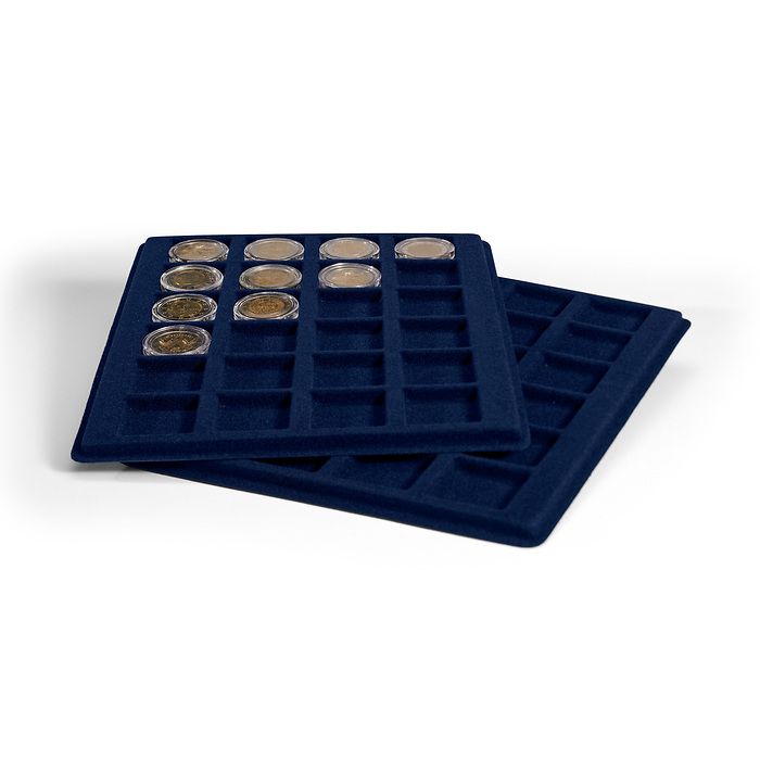 Plateaux pour 24 pièces de monnaie jusqu'à 33 mm Ø, bleu, pour valisette Numismatique
