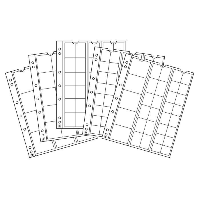 feuilles Numismat. Numis, variées avec chacune une feuille 44, 34, 25, 17, MIX, p. de 5