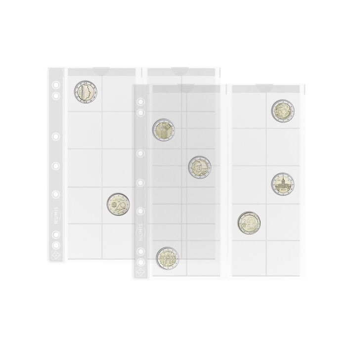 feuilles Numismatiques Numis,  20 Compartiments jusqu'à 34 mm Ø, paquet de 5