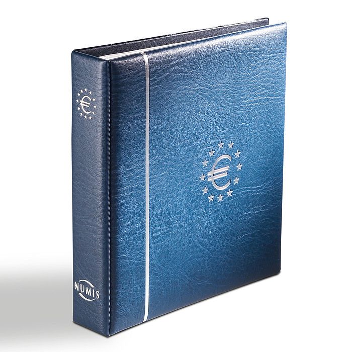 Album Numismatique pour Euros, format Numis, avec étui de protection, bleu