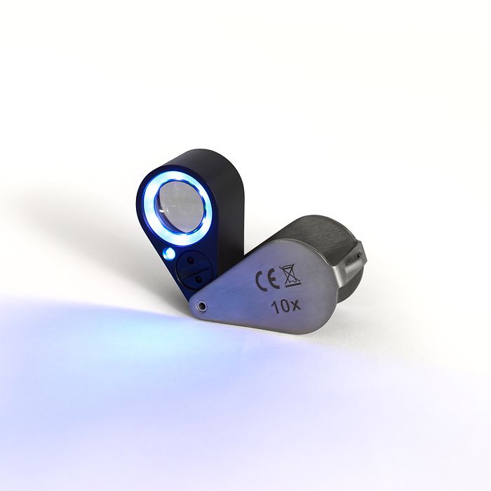 Loupe de précision avec LED et lamp UV, grossit 10x, avec 6 Hi-Tech et 7 UV LEDs
