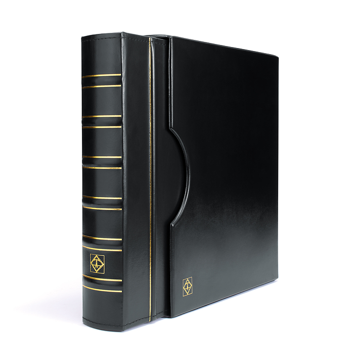 Reliure à anneaux Grande, incl.10 pochettes pour 200 cadres  à monnaie, incl. etui, noir