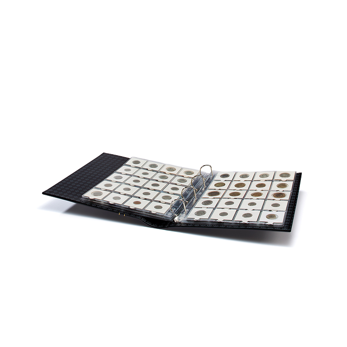 Reliure à anneaux Grande, incl.10 pochettes pour 200 cadres  à monnaie, incl. etui, noir