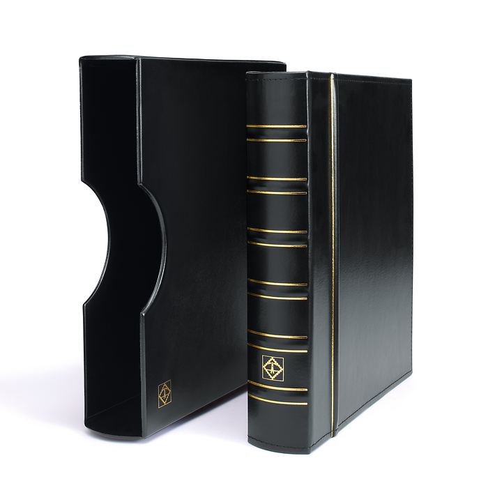 Reliure à anneaux Grande, incl.10 pochettes pour 200 cadres  à monnaie, incl. etui, noir