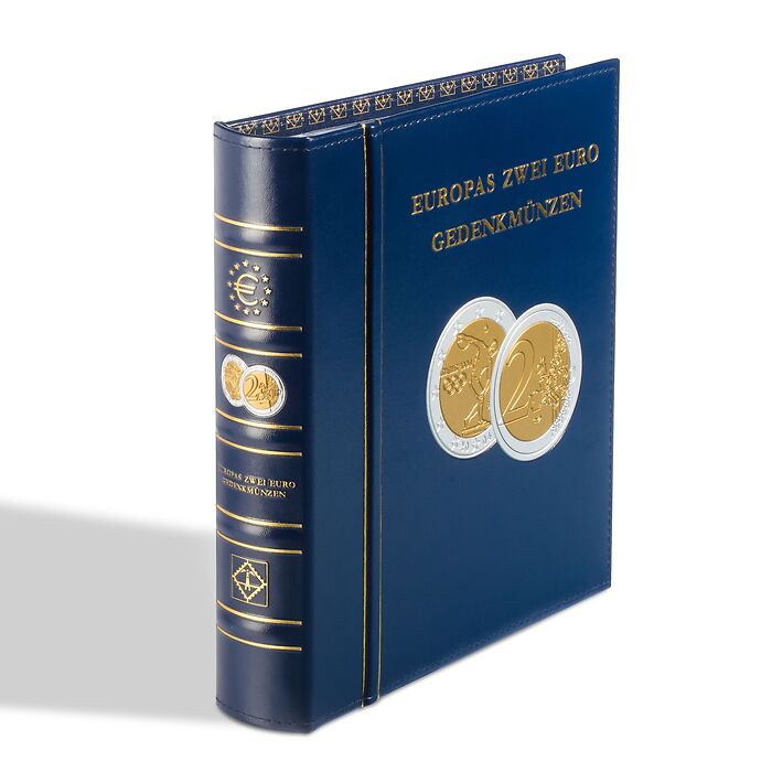 Album prémprimé Classic-Optima,pièces Européennees commémoratives de 2€+étui de prot.,bleu