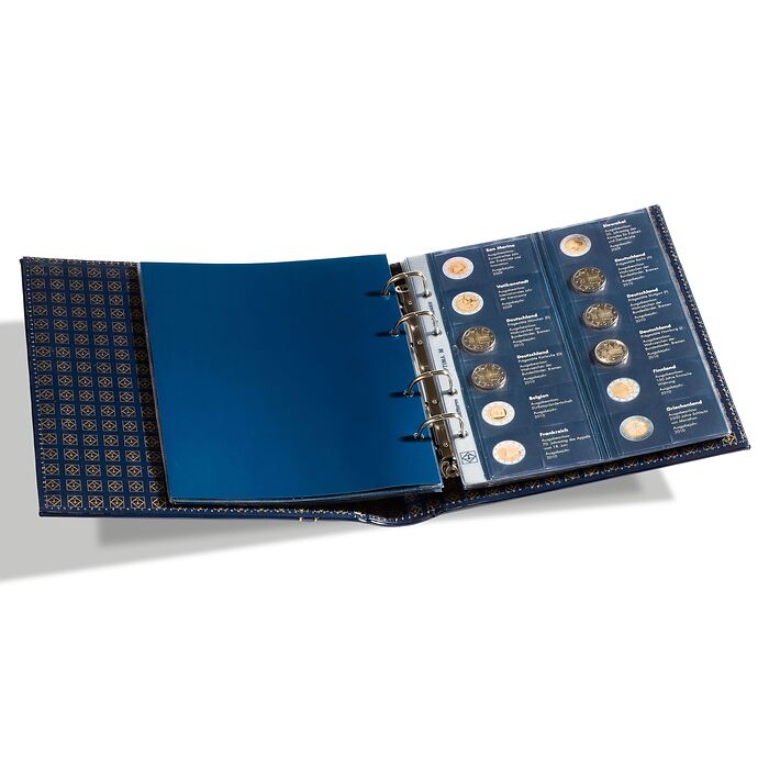 Album prémprimé Classic-Optima,pièces Européennees commémoratives de 2€+étui de prot.,bleu