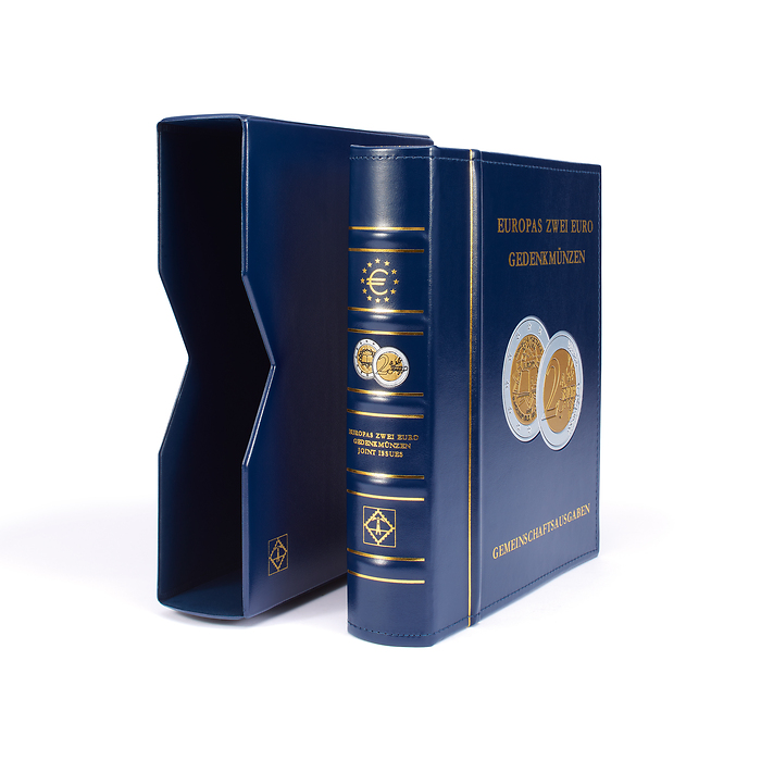 Album prémprimé Classic-Optima,pièces Européenees commémoratives de 2€+étui de prot., bleu