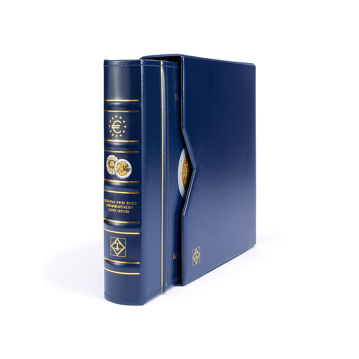 Album prémprimé Classic-Optima,pièces Européenees commémoratives de 2€+étui de prot., bleu