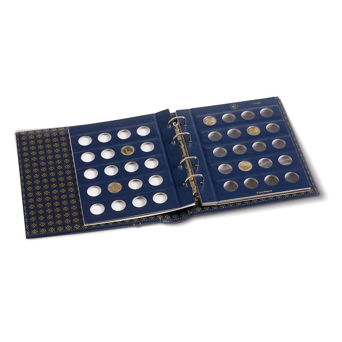 Reliure anneaux Optima, design classique '2-Euro', empreinte tranche et couvert.,avec étui