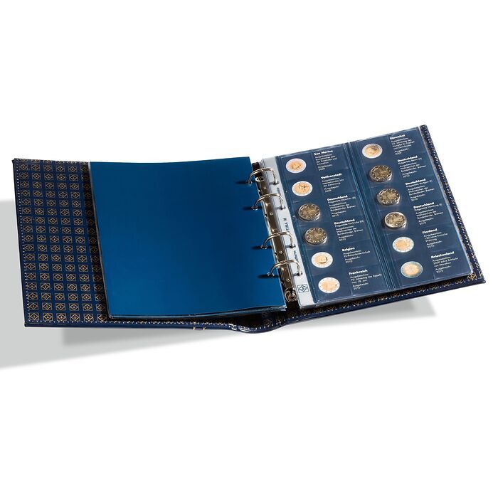 Album prémprimé Classic-Optima,pièces Européennees commémoratives de 2€+étui de prot.,bleu