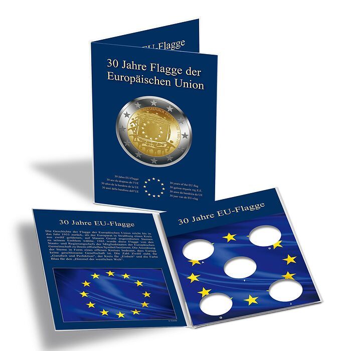 Carte en carton pour 5 pièces  de 2€ allem. commémoratives « 30 ans du drapeau de l’UE »