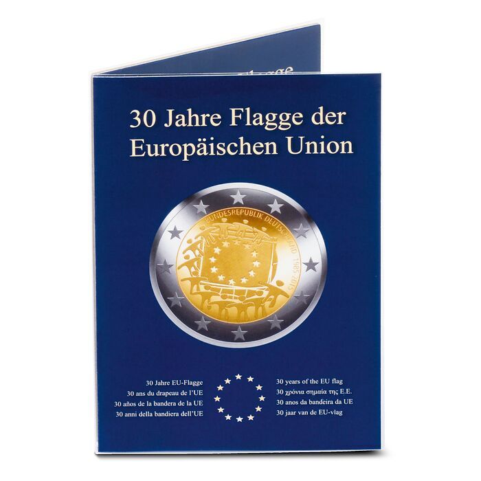 Carte en carton pour 5 pièces  de 2€ allem. commémoratives « 30 ans du drapeau de l’UE »