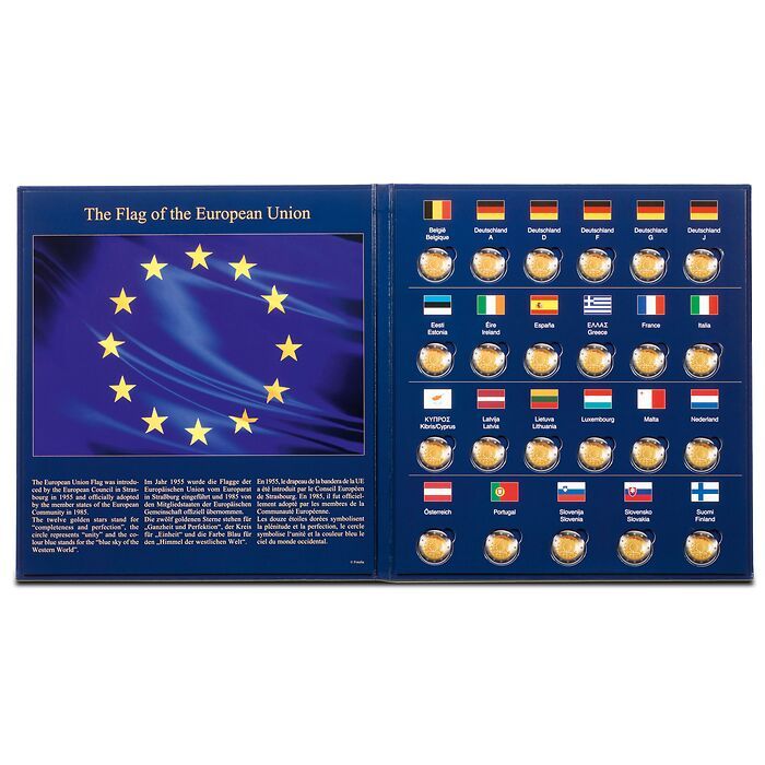 Album Presso pour les 23 pièces de 2 euros commémoratives « 30 ans du drapeau de l’UE »