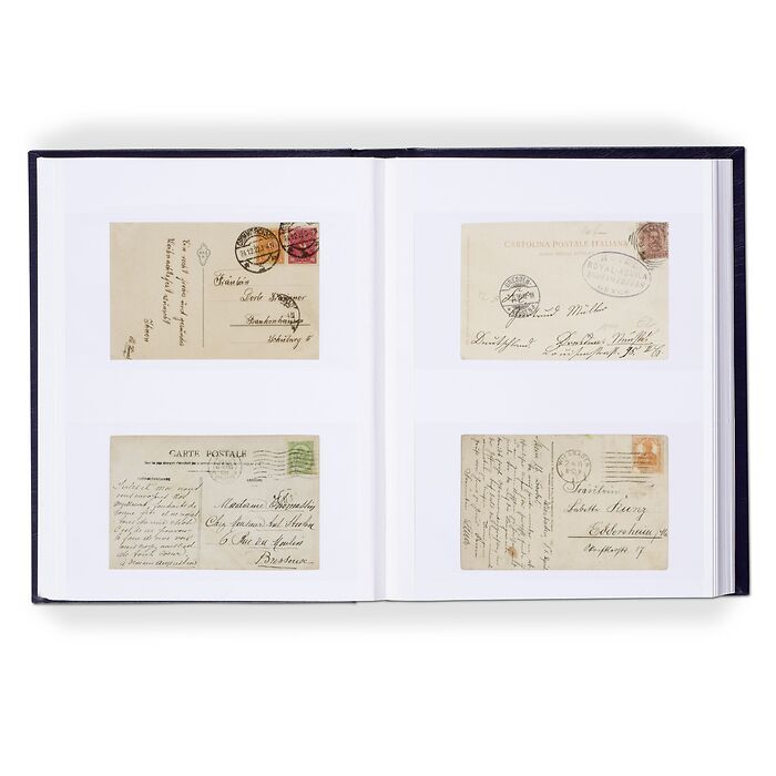 Album pour 128 lettres et cartes postales, 64 pages blanches, couverture ouatinée, bleu