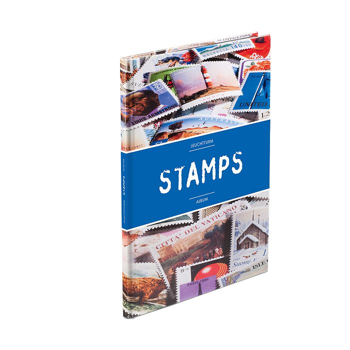 Classeur STAMPS A4, 16 pages noires, couverture non ouatinée et colorée (banderole bleue)