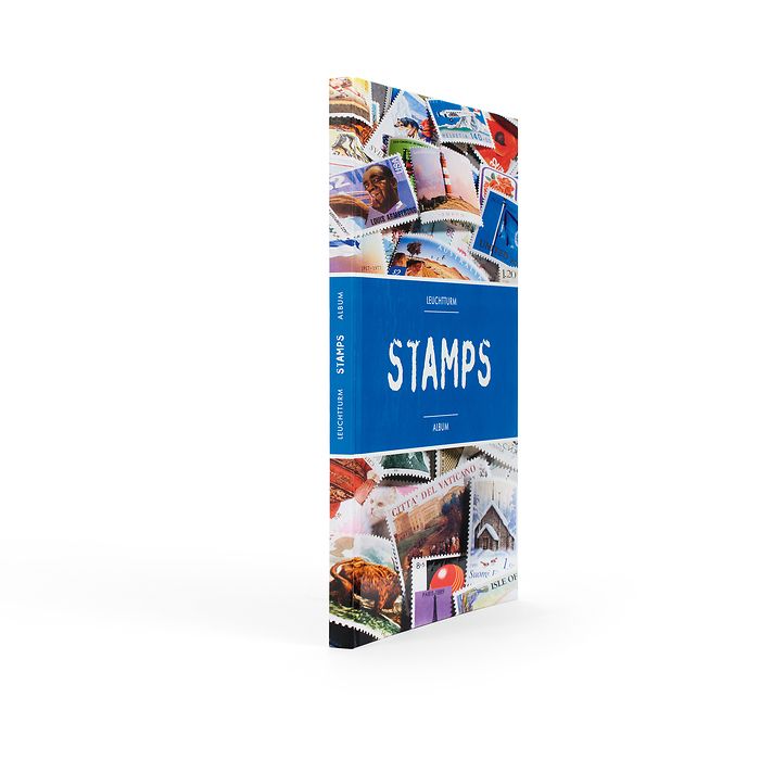 Classeur Stamps A4, 16 pages noires, non illustré, couverture colorée (bandeau bleu)