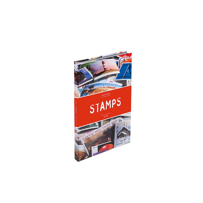 Classeur STAMPS A4, 32 pages noires, couverture non ouatinée et colorée (banderole rouge)
